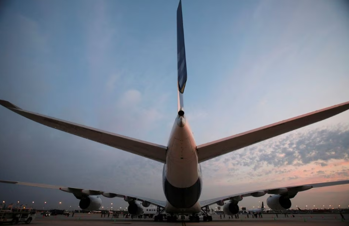 An Airbus A380 aircraft, the world's largest passenger plane, sits on the tarmac at Washington Dulles International Airport in Dulles, Virginia, March 26, 2007