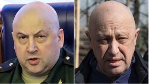 The Russian air force commander Sergey Surovikin (left) and the Wagner chief Yevgeny Prigozhin