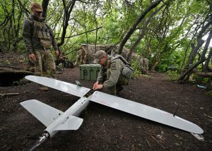 Ukrainian servicemen prepare for a flight of a Leleka reconnaissance UAV in Ukraine's Donetsk region on June 27. Genya Savilov/AFP/Getty Images