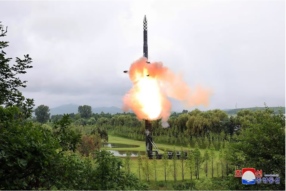 Hwasong-18 intercontinental ballistic missile is launched from an undisclosed location in North Korea in this image released by North Korea's Korean Central News Agency on July 13, 2023