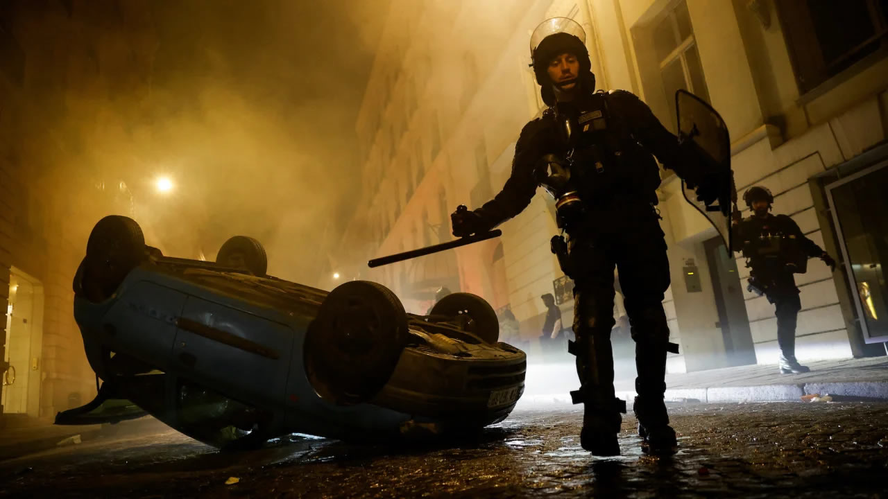 Riot police officers in Paris, France.