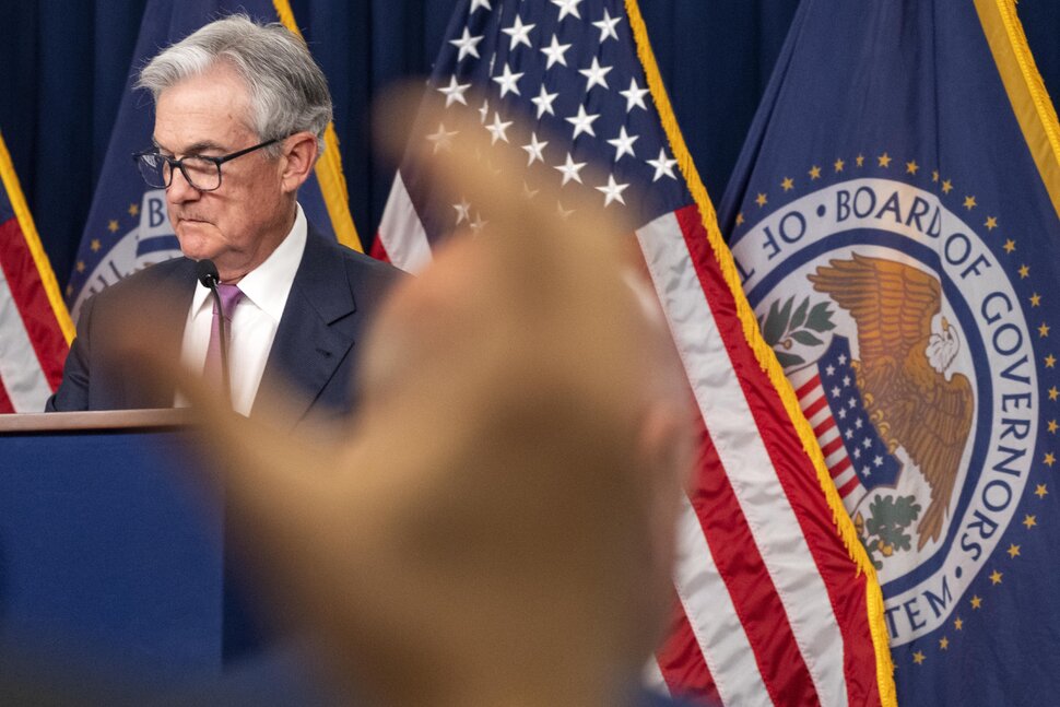 Federal Reserve Chair Jerome Powell attends a news conference following a Federal Open Market Committee meeting, June 14, 2023, at the Federal Reserve Board Building in Washington