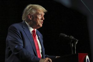 Former President Donald Trump speaks Saturday at the South Carolina Republican Party's Silver Elephant Gala in Columbia.